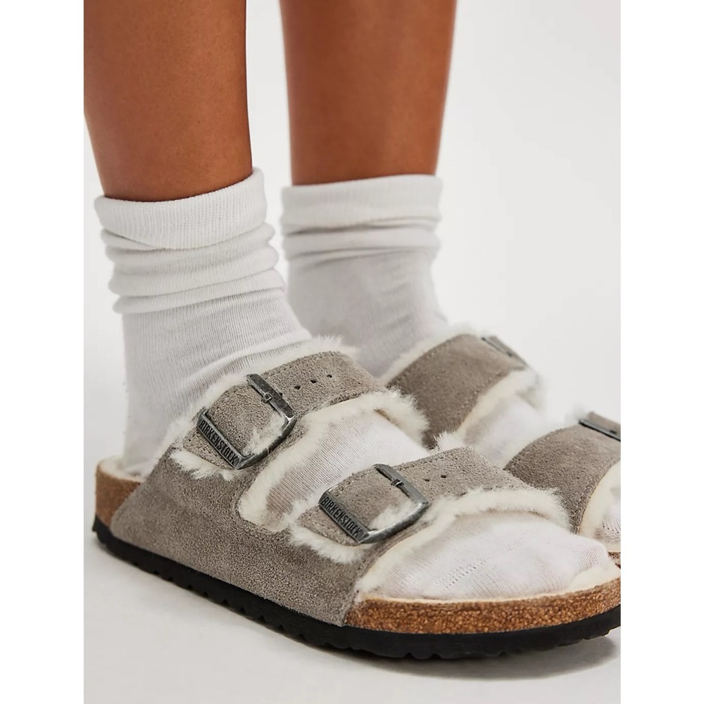 Birkenstock Arizona Shearling Suede Leather Sandals